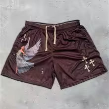 Angel Cross Gym Shorts with Pockets